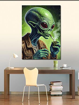 Kanvas Tablo Sigara İçen Uzaylı