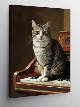 Kanvas Tablo Piyano Ve Kedi