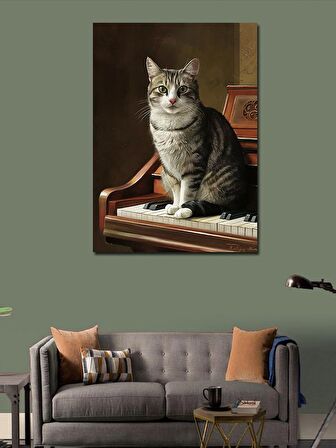 Kanvas Tablo Piyano Ve Kedi