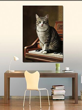 Kanvas Tablo Piyano Ve Kedi