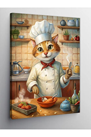 Kanvas Tablo Yemek Yapan Kedi