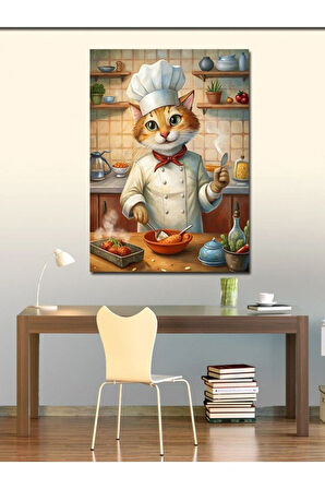 Kanvas Tablo Yemek Yapan Kedi