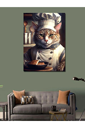 Kanvas Tablo Aşçı Obur Kedi