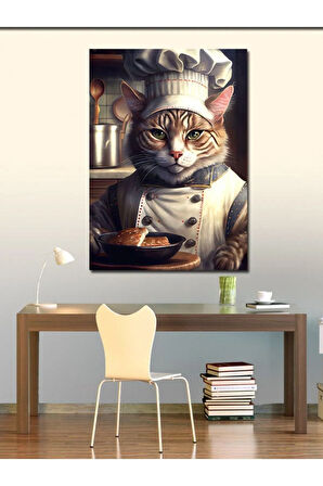 Kanvas Tablo Aşçı Obur Kedi