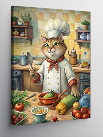 Kanvas Tablo Yemek Yapan Kedi