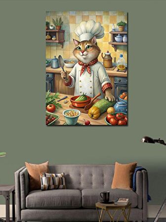 Kanvas Tablo Yemek Yapan Kedi