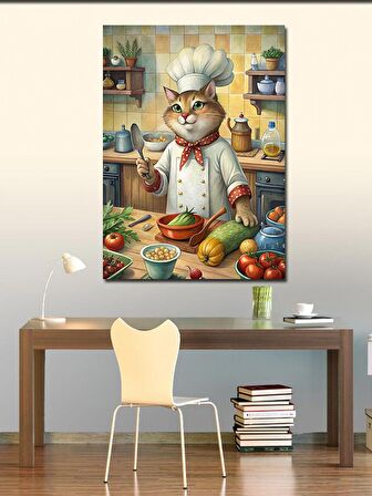 Kanvas Tablo Yemek Yapan Kedi