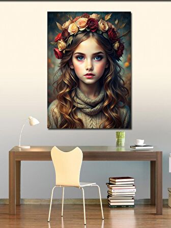 Kanvas Tablo Çiçek Şapkalı Kız