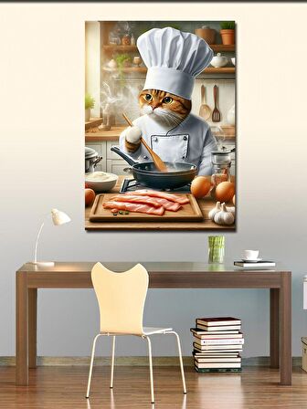 Kanvas Tablo Et Pişiren Kedi