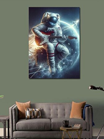 Kanvas Tablo Elektro Gitar Çalan Astronot