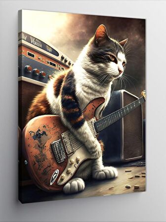 Kanvas Tablo Gitar Çalan Kedi