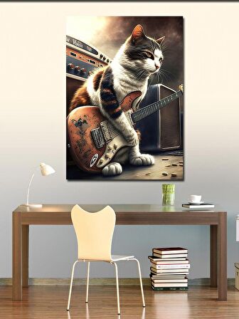 Kanvas Tablo Gitar Çalan Kedi