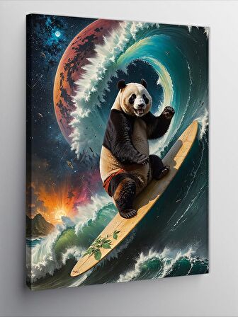 Kanvas Tablo Surf Yapan Panda