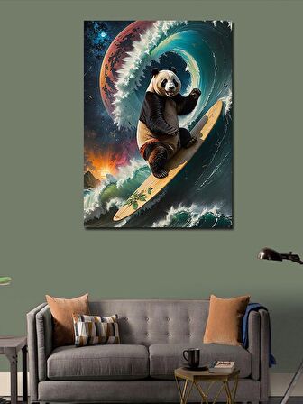 Kanvas Tablo Surf Yapan Panda