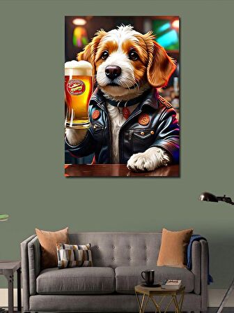 Kanvas Tablo Bira İçen Köpek