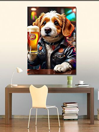 Kanvas Tablo Bira İçen Köpek