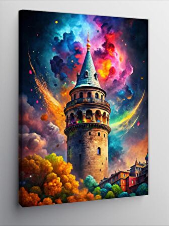 Kanvas Tablo Galata Kulesi Ve Renkli Gökyüzü