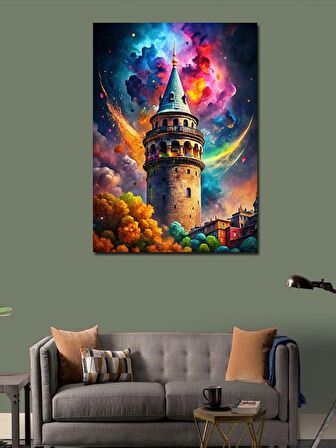 Kanvas Tablo Galata Kulesi Ve Renkli Gökyüzü