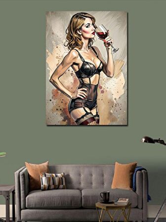 Kanvas Tablo Şarap İçen Jartiyerli Kadın