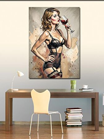 Kanvas Tablo Şarap İçen Jartiyerli Kadın