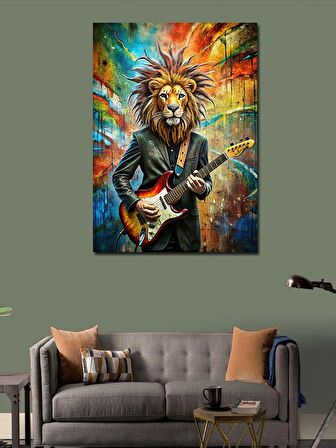 Kanvas Tablo Elektro Gitar Çalan Aslan