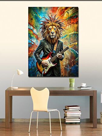 Kanvas Tablo Elektro Gitar Çalan Aslan
