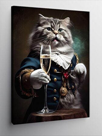 Kanvas Tablo Şampanya İçen Retro Kedi