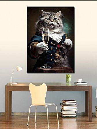 Kanvas Tablo Şampanya İçen Retro Kedi