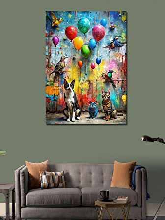 Kanvas Tablo Renkli Balonlar Ve Hayvanlar