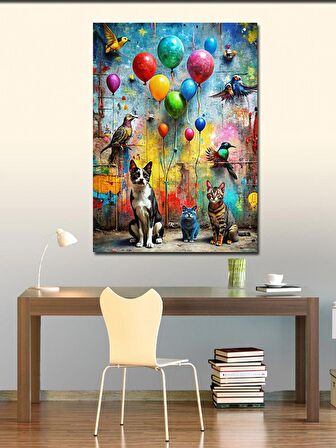 Kanvas Tablo Renkli Balonlar Ve Hayvanlar