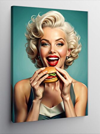 Kanvas Tablo Hamburger Yiyen Marilyn Monroe