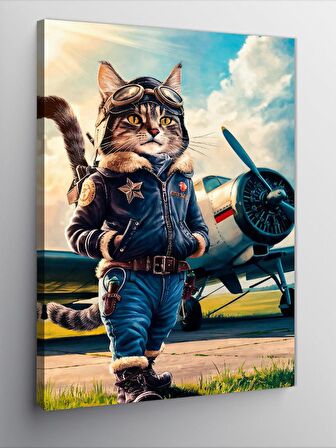 Kanvas Tablo Pilot Kedi