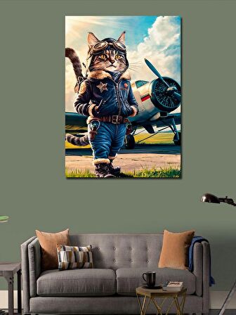 Kanvas Tablo Pilot Kedi