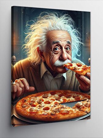 Kanvas Tablo Albert Einstein Pizza Yiyor