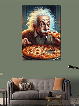 Kanvas Tablo Albert Einstein Pizza Yiyor
