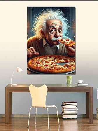 Kanvas Tablo Albert Einstein Pizza Yiyor