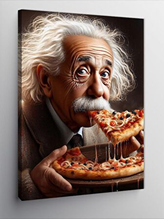 Kanvas Tablo Albert Einstein Pizza Yiyor