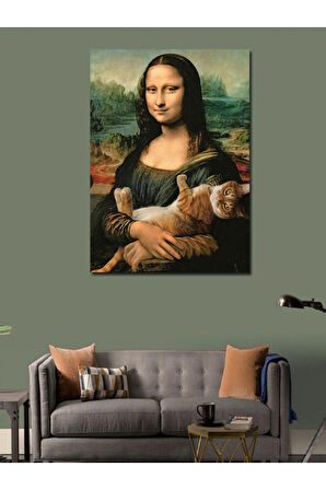 Kanvas Tablo Mona Lisa Ve Kedi