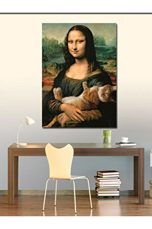 Kanvas Tablo Mona Lisa Ve Kedi