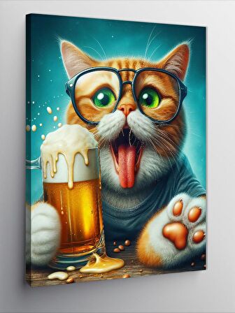 Kanvas Tablo Bira İçen Kedi