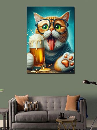Kanvas Tablo Bira İçen Kedi