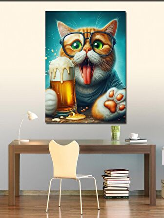 Kanvas Tablo Bira İçen Kedi