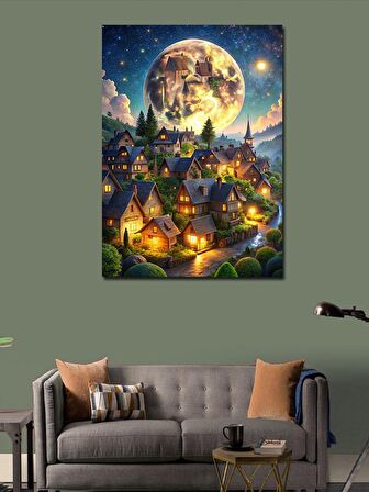 Kanvas Tablo Dolunay Ve Köy