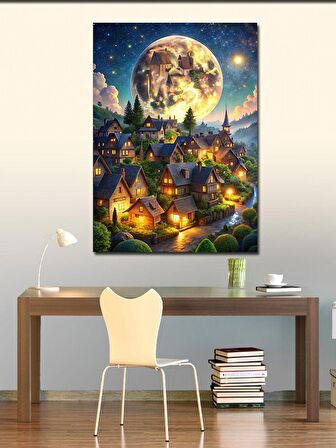 Kanvas Tablo Dolunay Ve Köy
