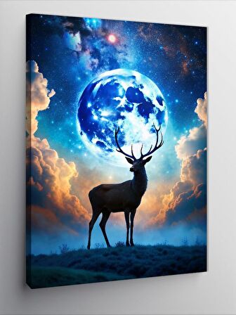 Kanvas Tablo Dolunay Ve Geyik