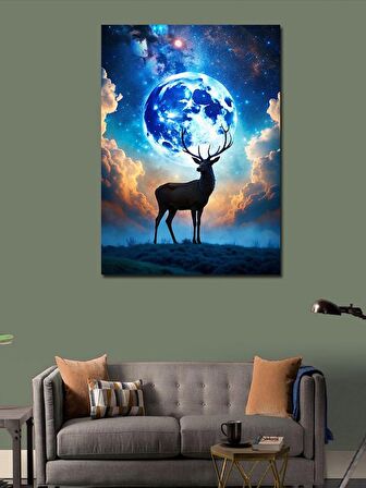 Kanvas Tablo Dolunay Ve Geyik