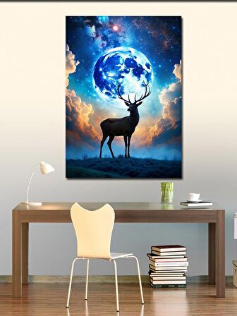 Kanvas Tablo Dolunay Ve Geyik