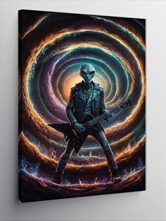 Kanvas Tablo Gitar Çalan Uzaylı