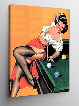 Kanvas Tablo Bilardo Oynayan Pin Up Kızı