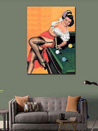 Kanvas Tablo Bilardo Oynayan Pin Up Kızı